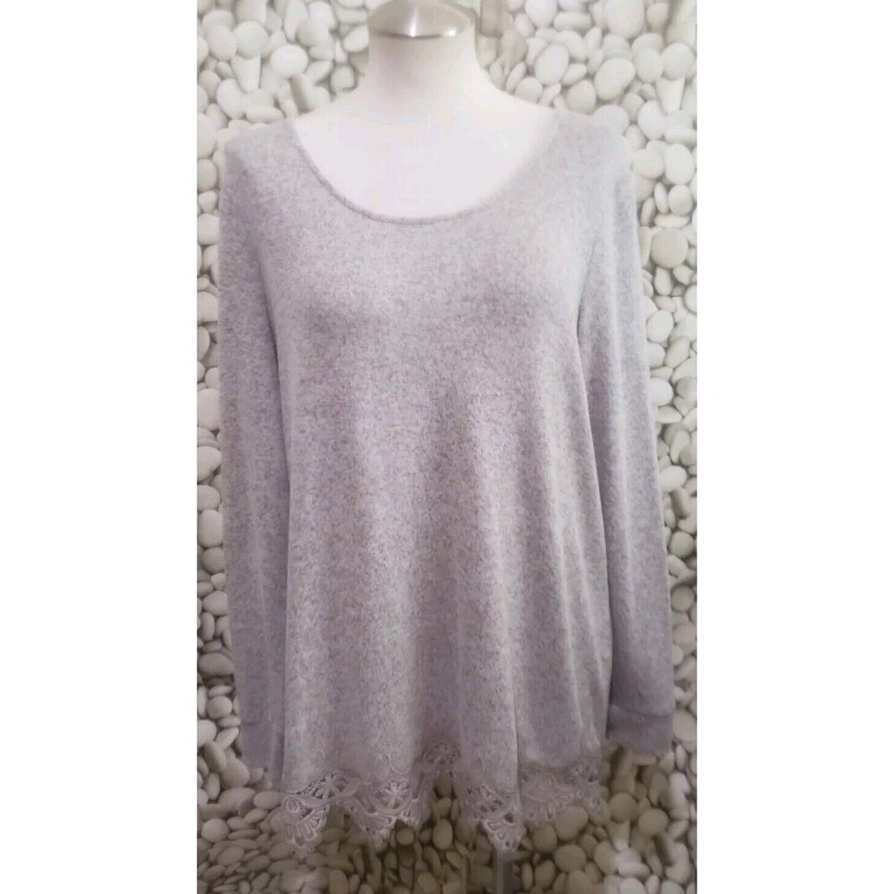 Soft Surroundings Sweater Top Medium Brown Crochet Lace Hem Long Sleeve Tunic